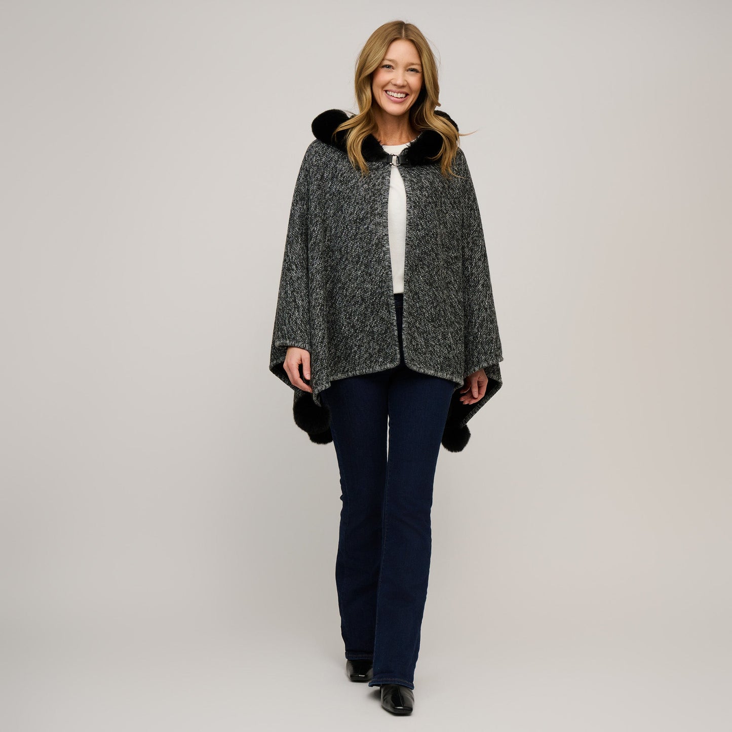 Juliette Faux Fur Lined Hooded Poncho