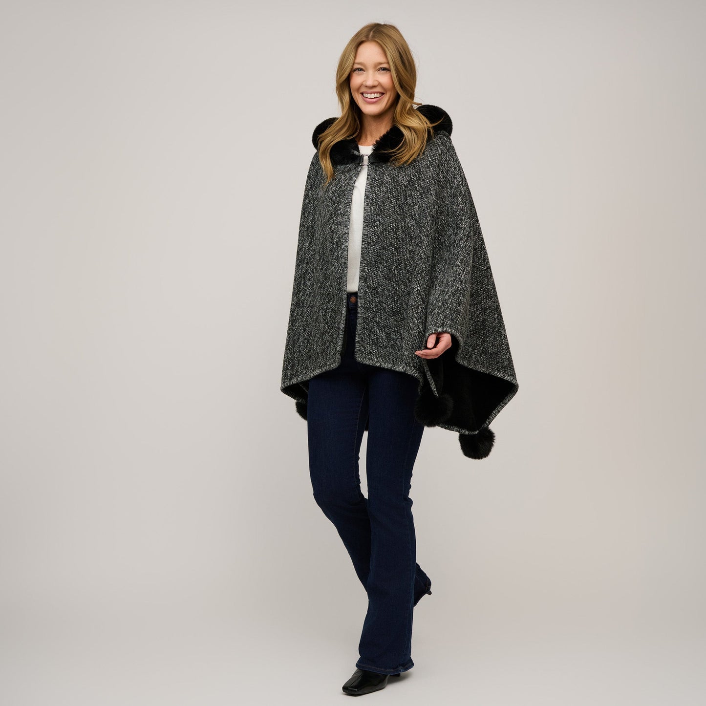 Juliette Faux Fur Lined Hooded Poncho