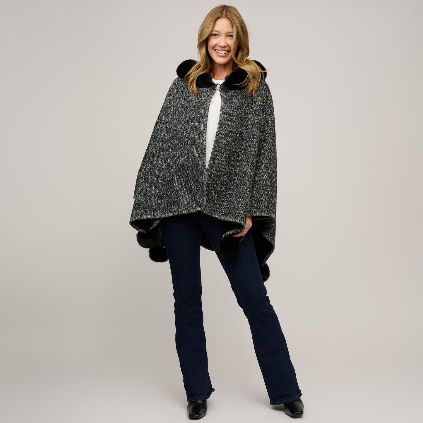 Juliette Faux Fur Lined Hooded Poncho