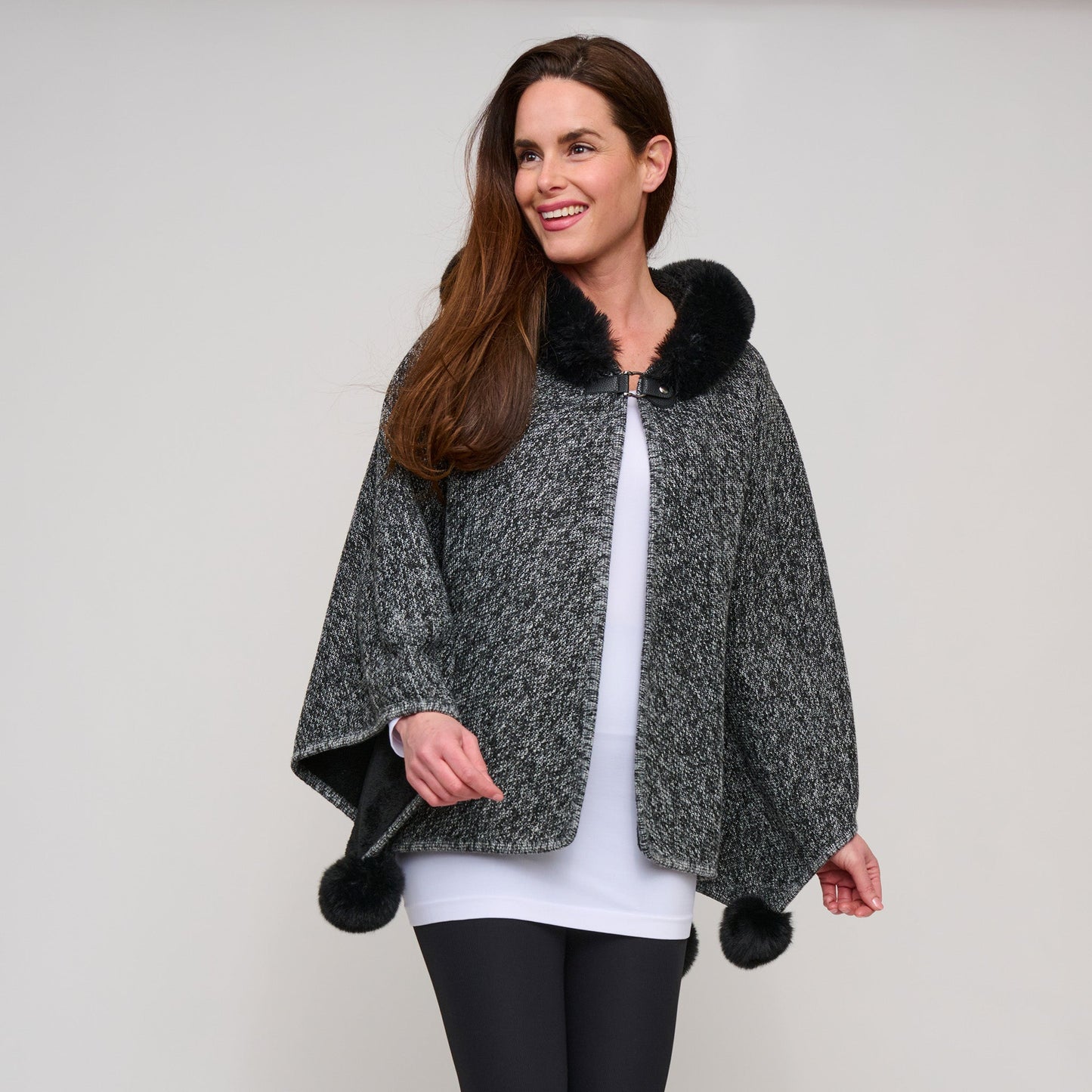 Juliette Faux Fur Lined Hooded Poncho