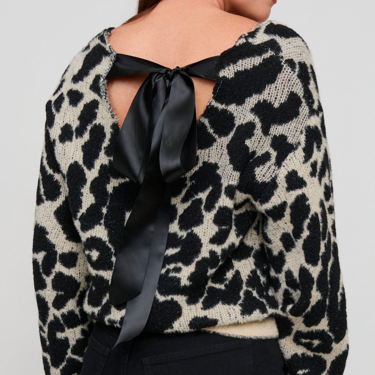 Taylor Fuzzy Leopard Tie Back Sweater