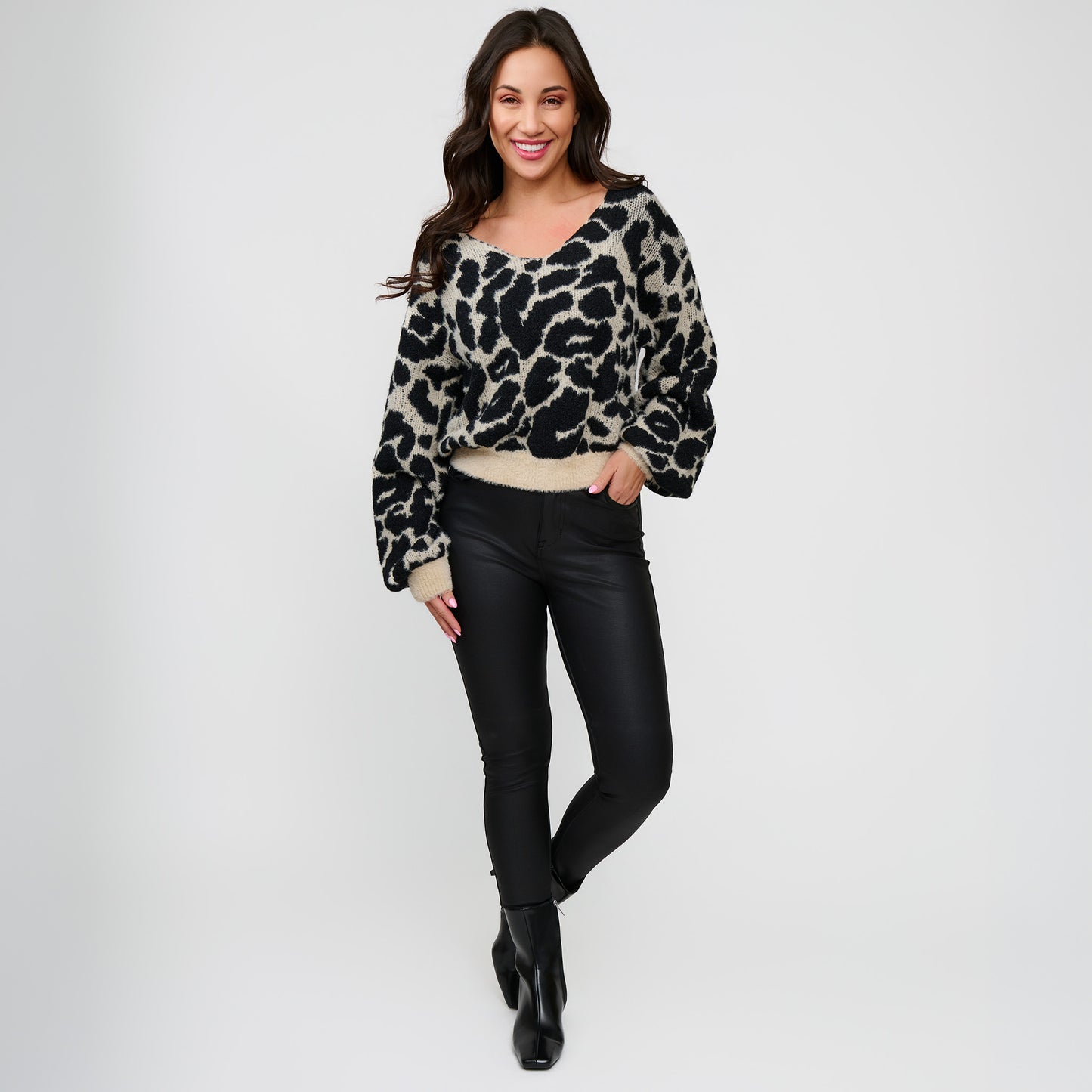 Taylor Fuzzy Leopard Tie Back Sweater