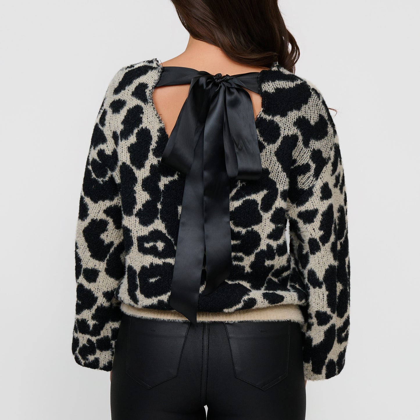 Taylor Fuzzy Leopard Tie Back Sweater