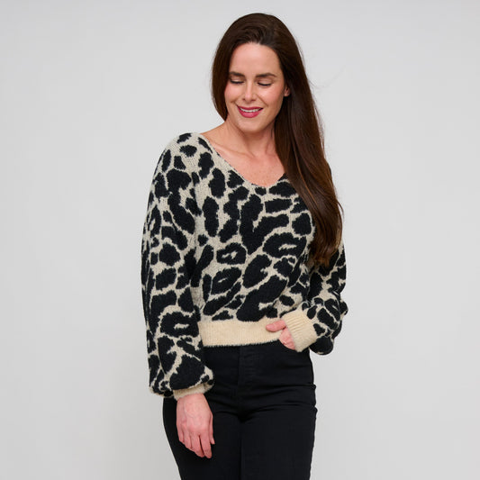 Taylor Fuzzy Leopard Tie Back Sweater
