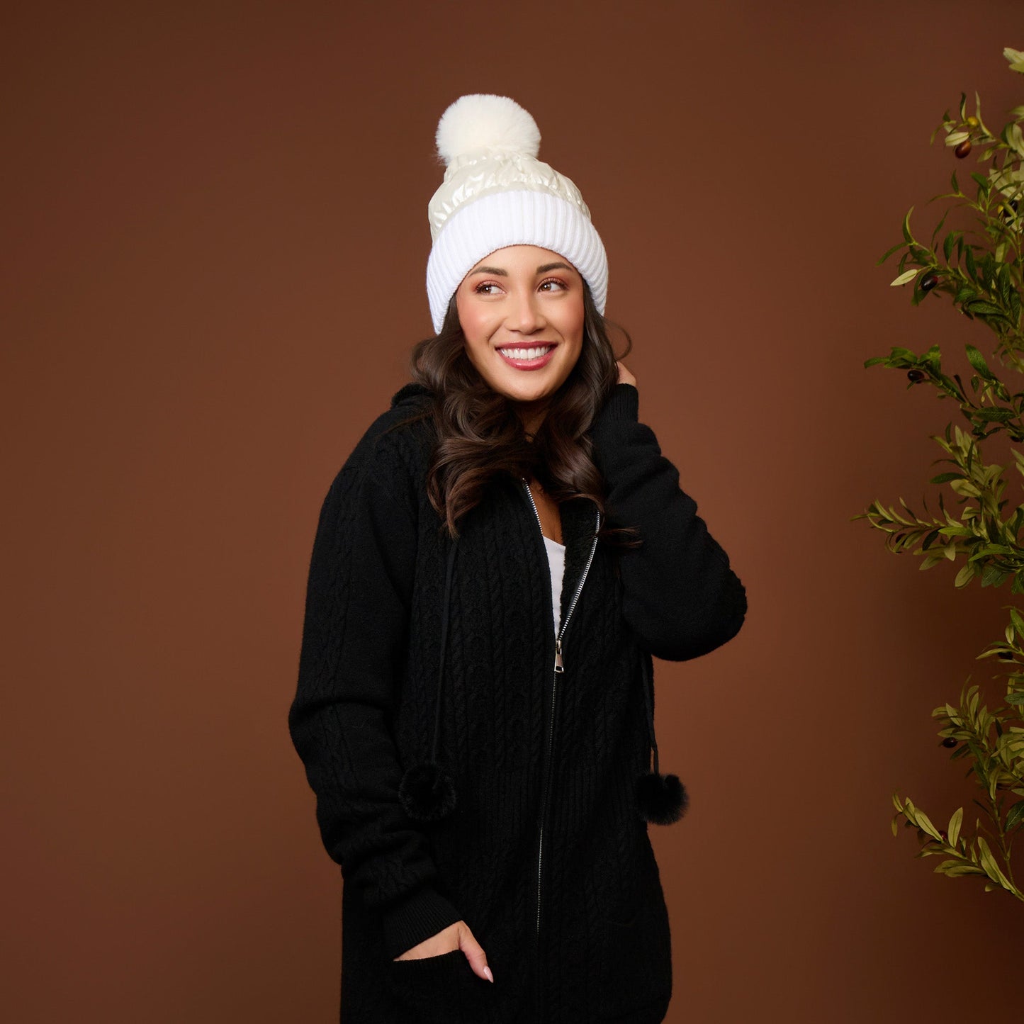 Bianca Metallic Puffer Pom Beanie