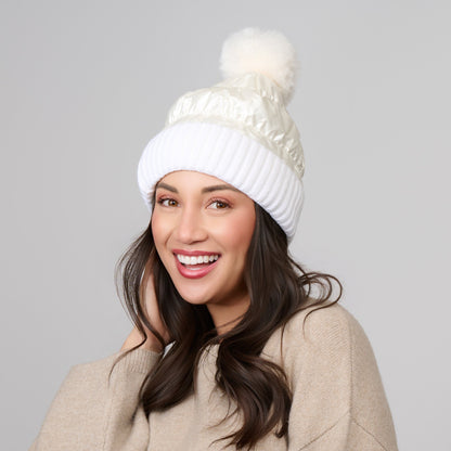 Bianca Metallic Puffer Pom Beanie