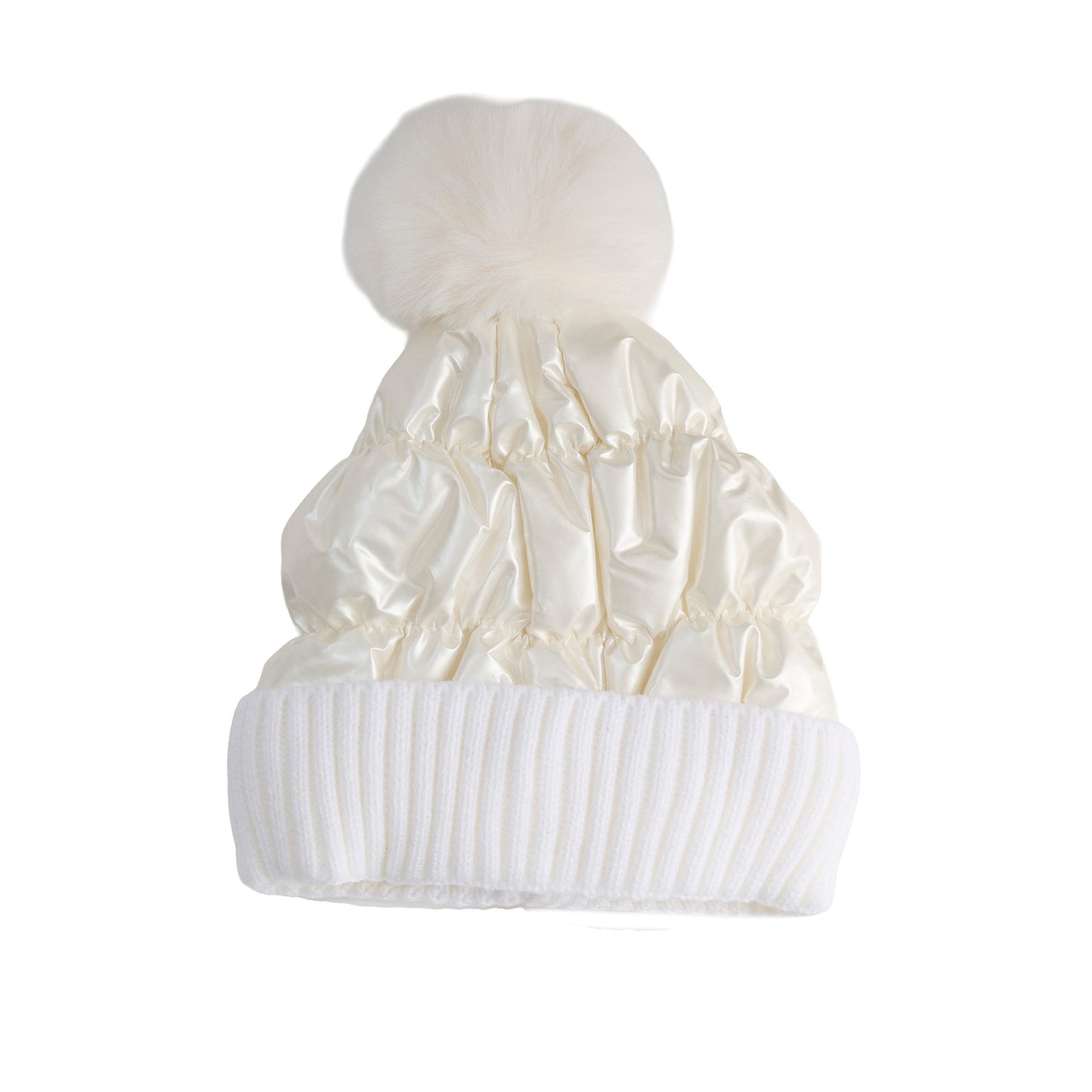 Bianca Metallic Puffer Pom Beanie