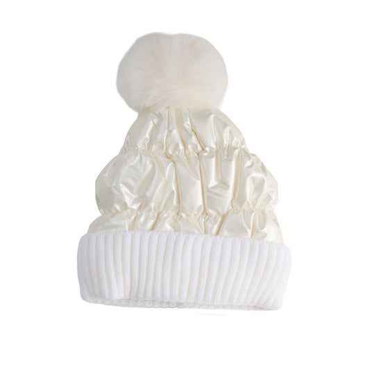 Bianca Metallic Puffer Pom Beanie
