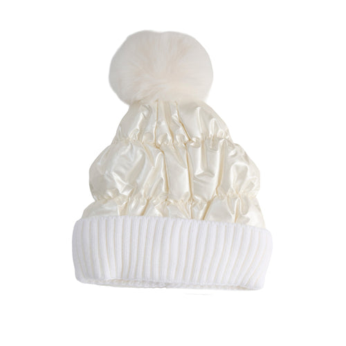 Bianca Metallic Puffer Pom Beanie