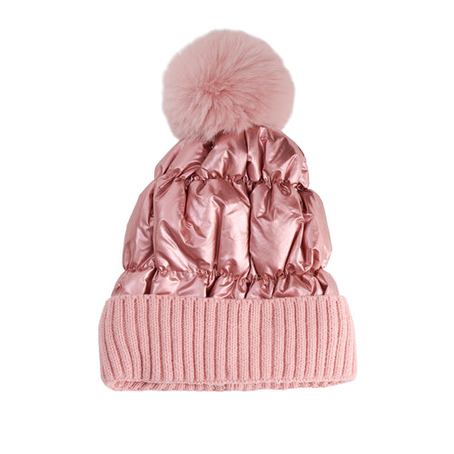 Bianca Metallic Puffer Pom Beanie