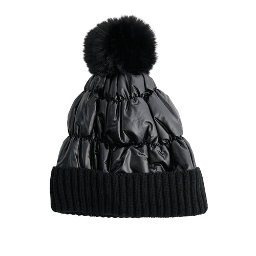 Bianca Metallic Puffer Pom Beanie