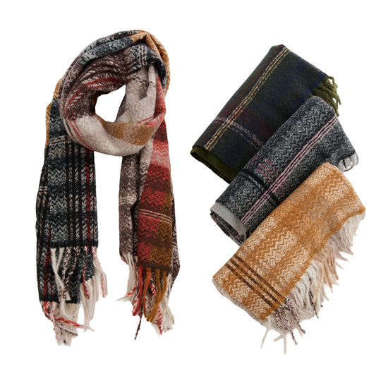 8 Pece Callen Tartan Plaid Fringe Scarf Assortment
