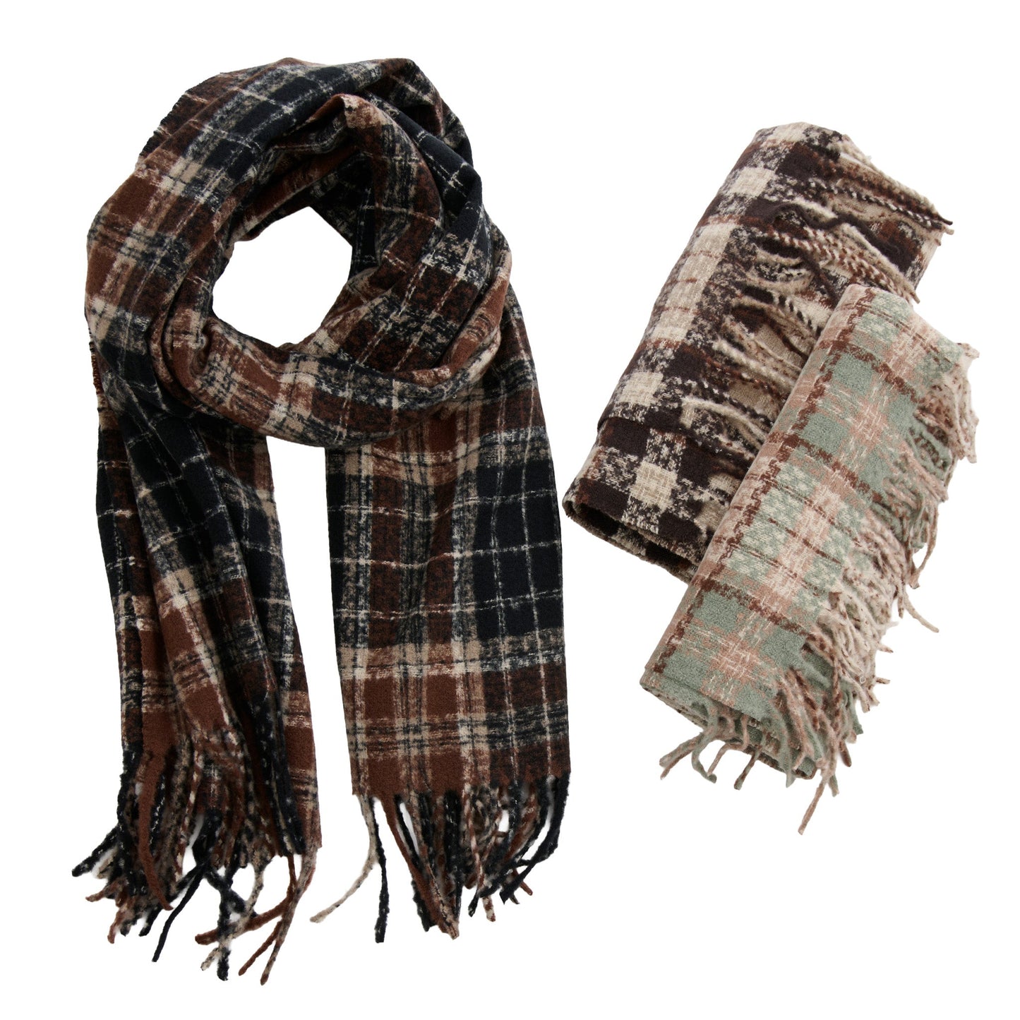 6 Piece Rory Classic Plaid Fringe Scarf Assortment