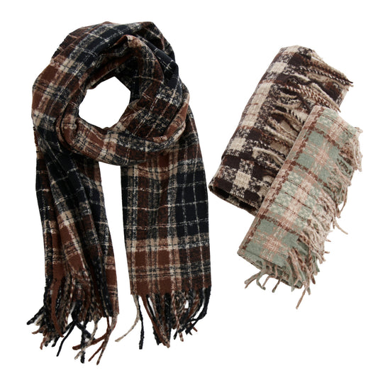 6 Piece Rory Classic Plaid Fringe Scarf Assortment