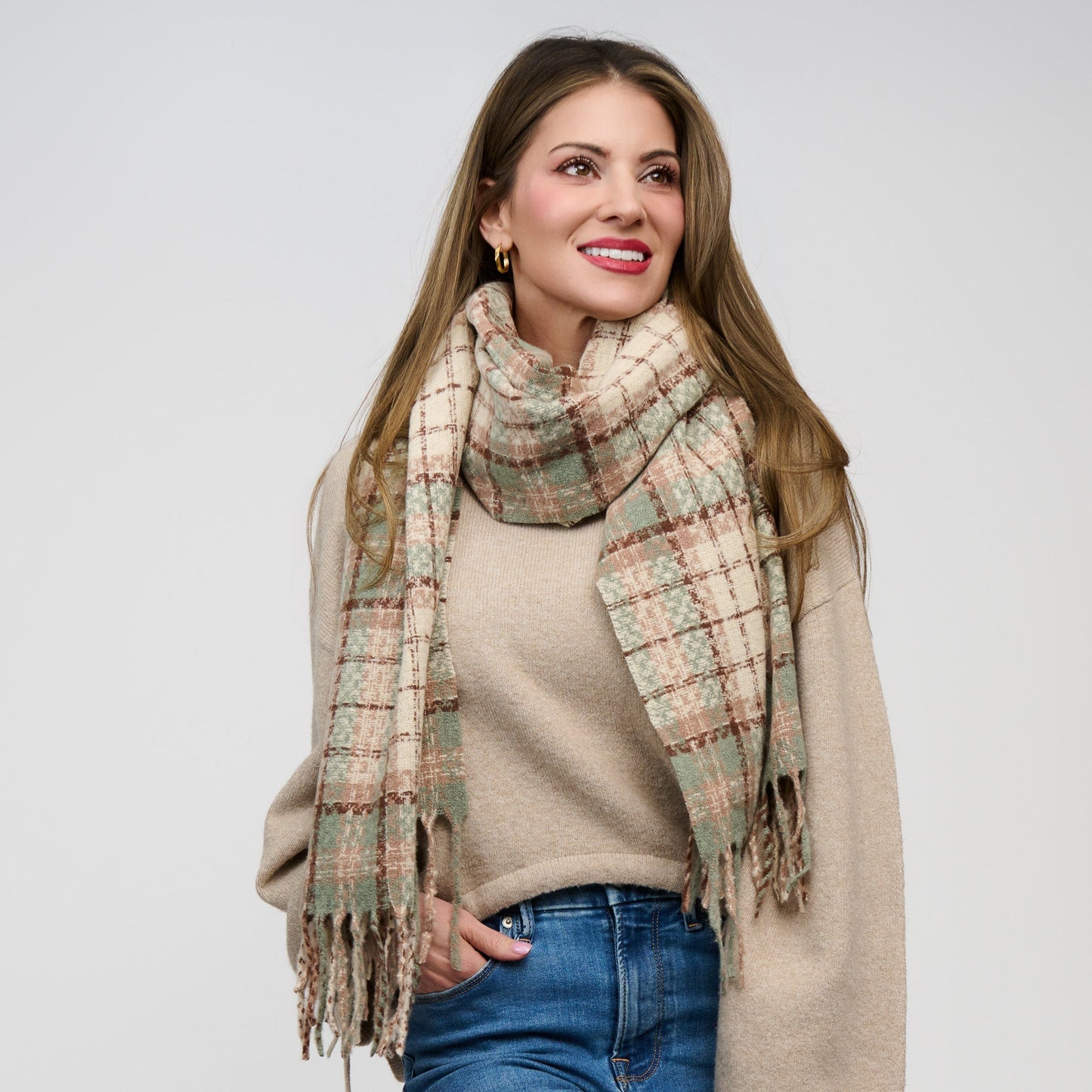 Rory Classic Plaid Fringe Scarf