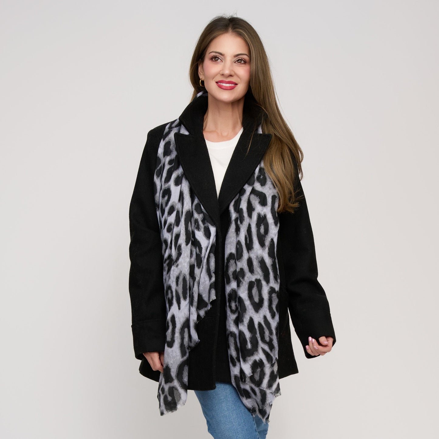 Arden Leopard Print Raw Edge Lightweight Scarf