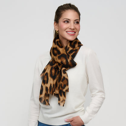 Arden Leopard Print Raw Edge Lightweight Scarf