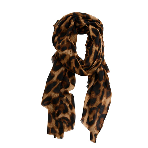 Arden Leopard Print Raw Edge Lightweight Scarf