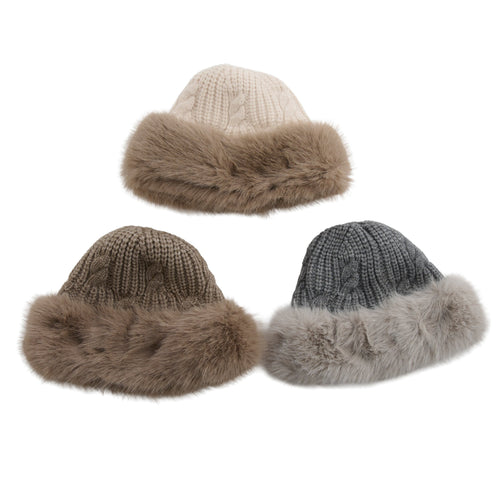 6 Piece Wyatt Fleece Lined Faux Fur Cable Knit Beanie Assortment
