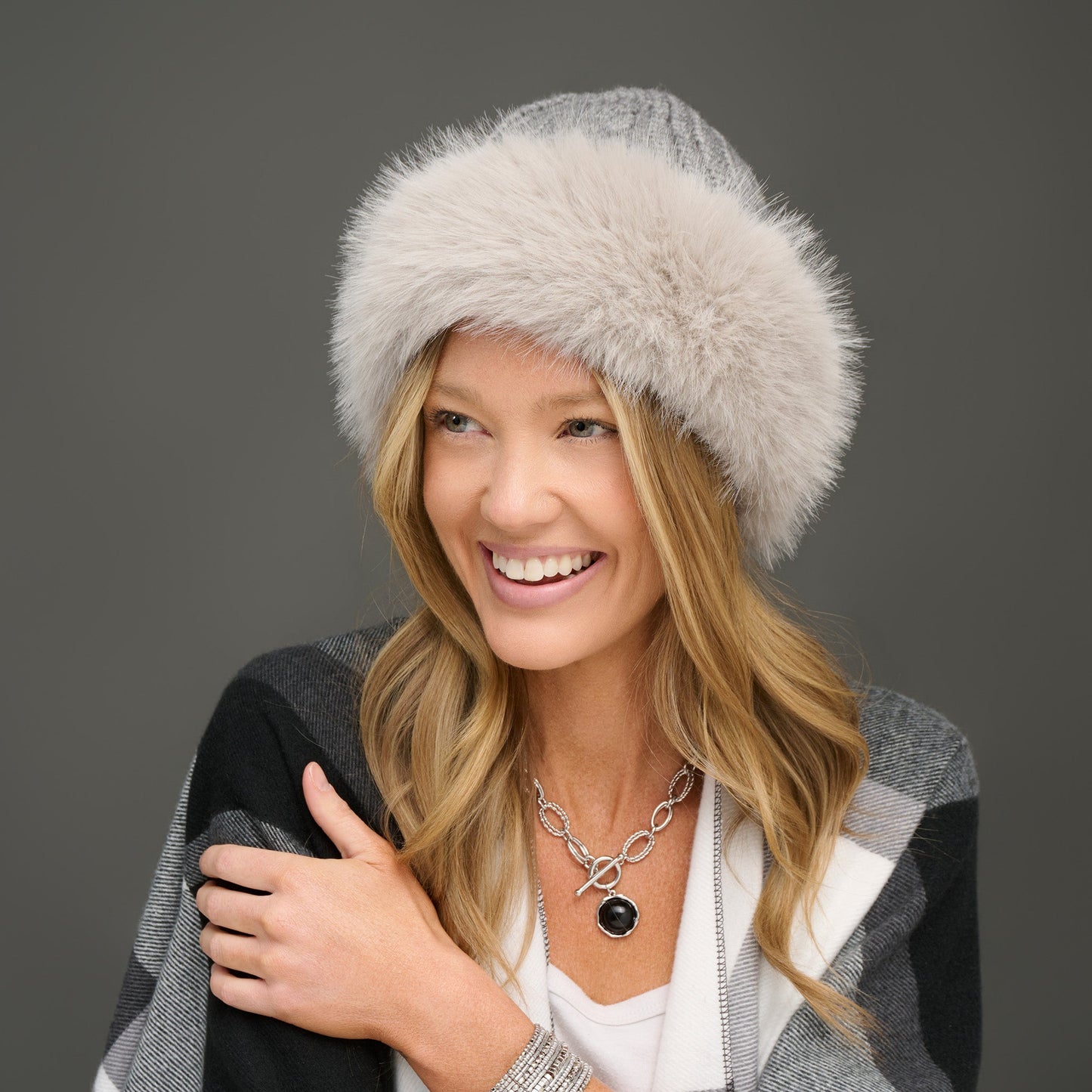Wyatt Fleece Lined Faux Fur Cable Knit Beanie