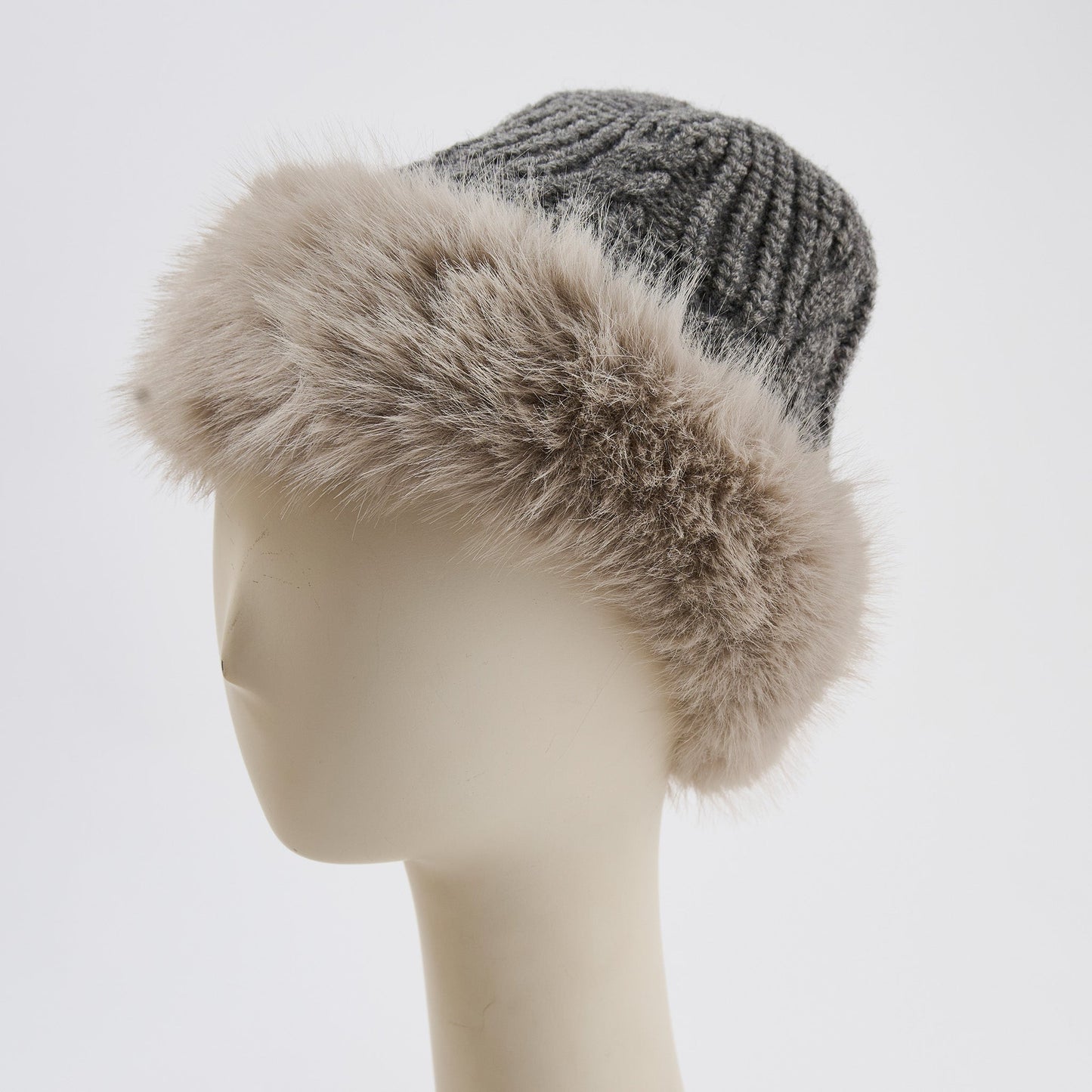 Wyatt Fleece Lined Faux Fur Cable Knit Beanie
