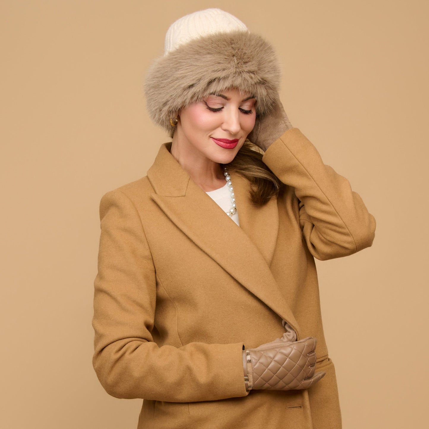 Wyatt Fleece Lined Faux Fur Cable Knit Beanie