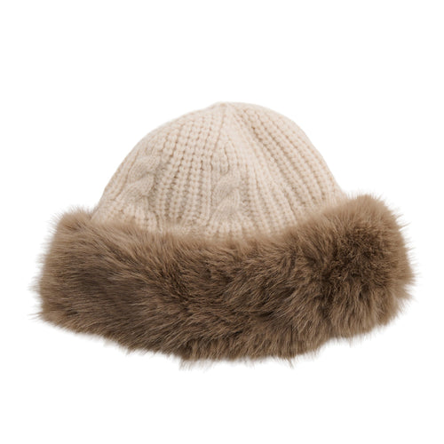 Wyatt Fleece Lined Faux Fur Cable Knit Beanie