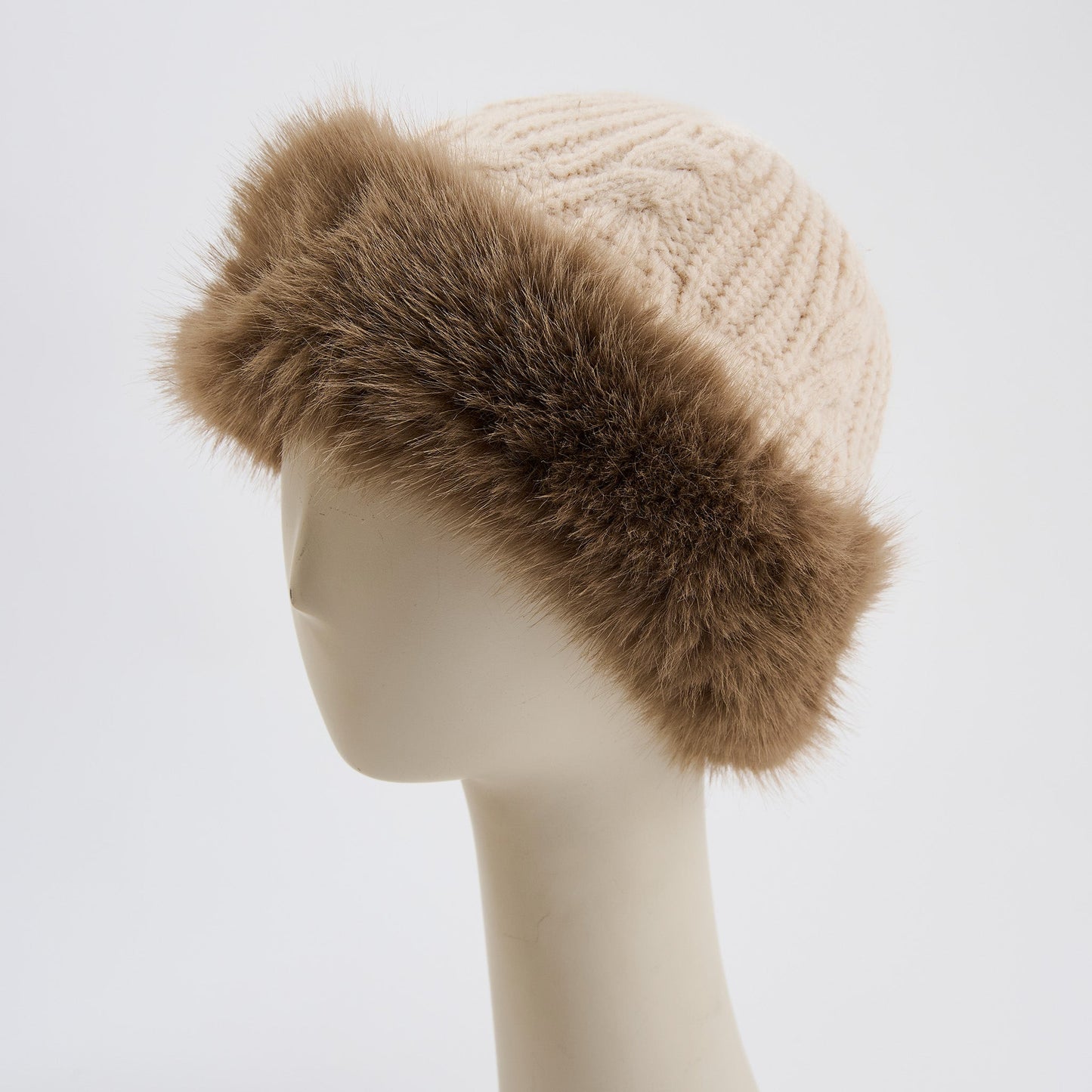 Wyatt Fleece Lined Faux Fur Cable Knit Beanie