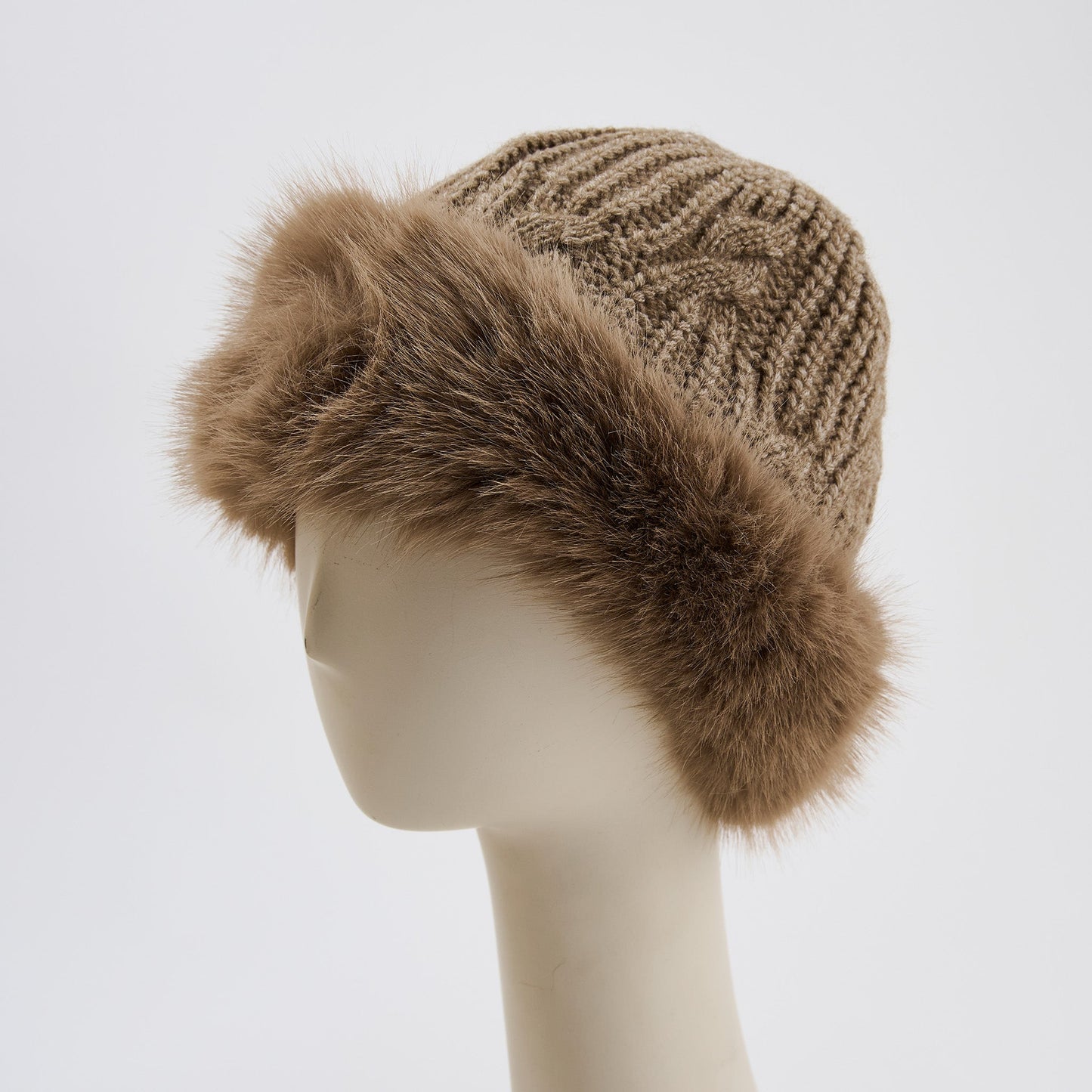 Wyatt Fleece Lined Faux Fur Cable Knit Beanie