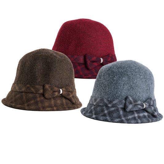 6 Piece Calista Plaid Bow Cloche Hat Assortment