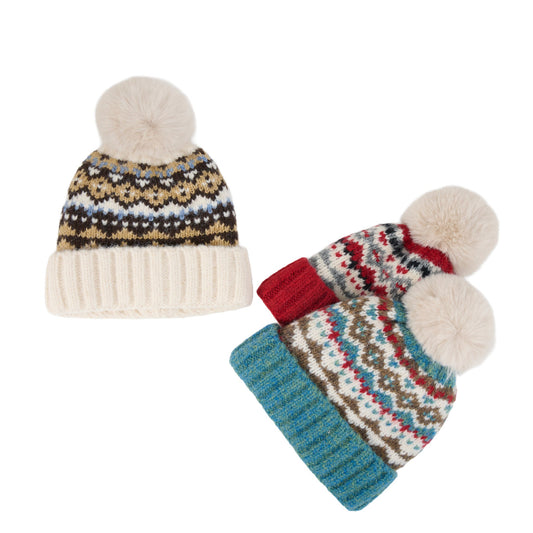 6 Piece Aspen Fair Isle Pom Beanie Assortment