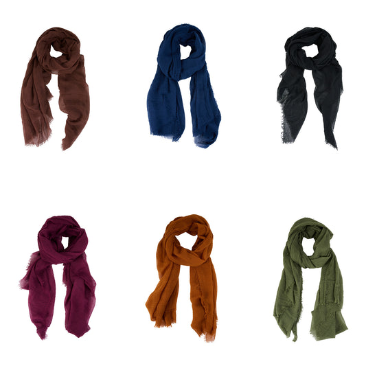 12 Piece Jaymes Lightweight Raw Edge Scarf Assortment