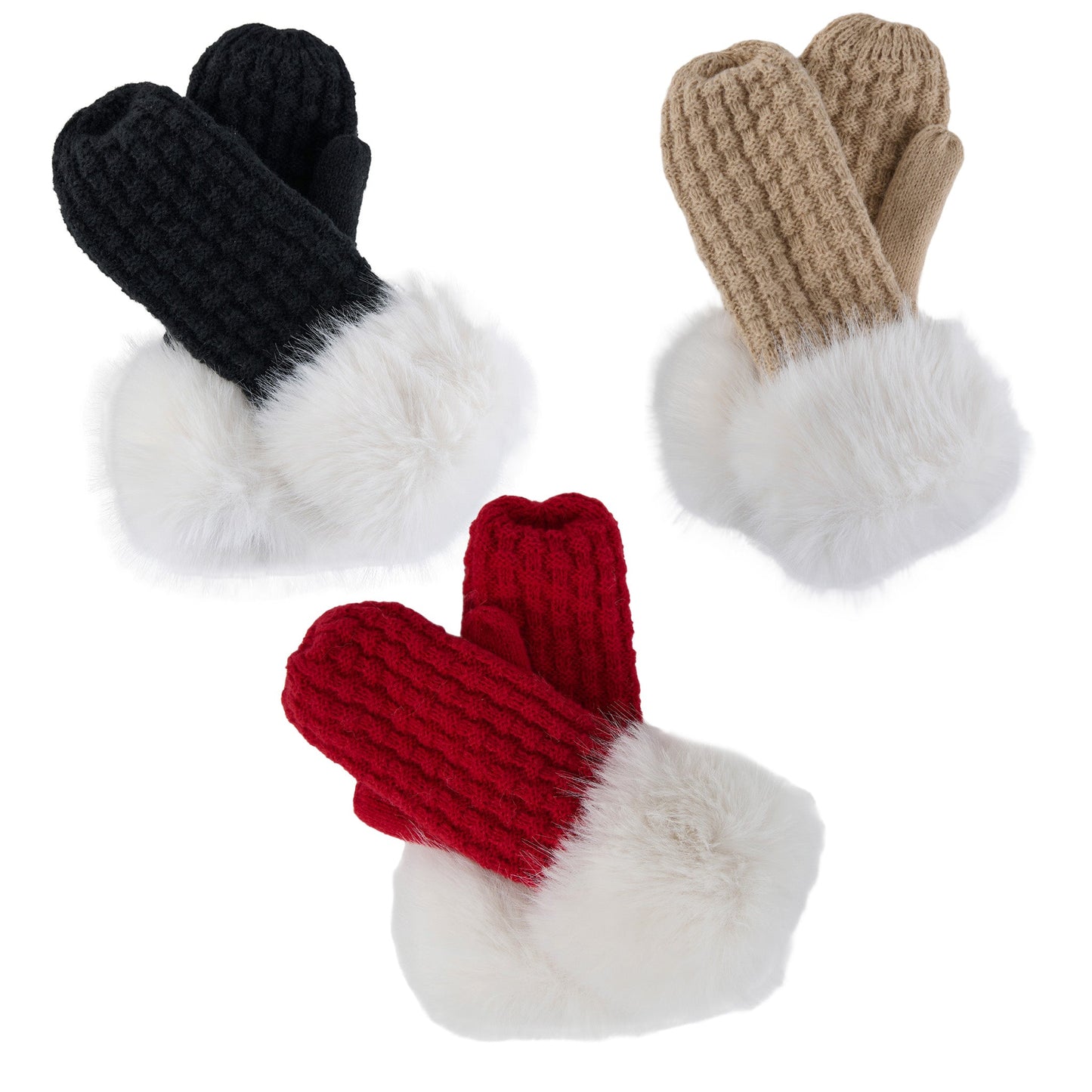 6 Piece Natalie Faux Fur Trim Mitten Assortment