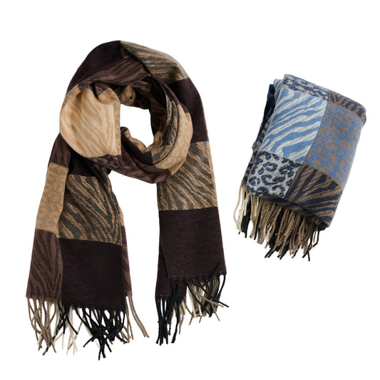 4 Piece Leni Animal Print Plaid Fringe Scarf Assortment