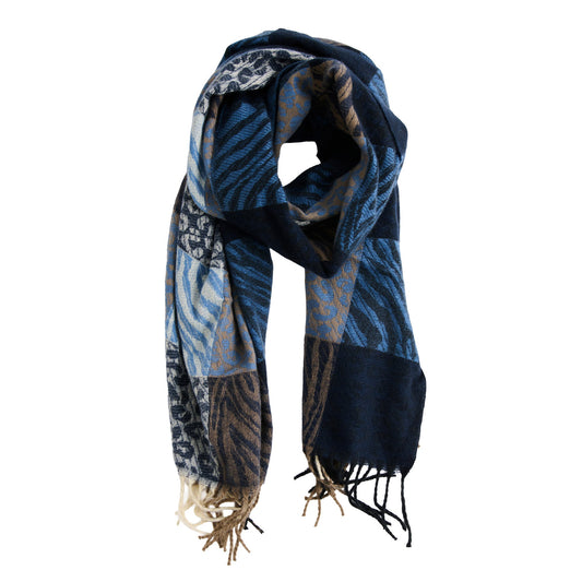 Leni Animal Print Plaid Fringe Scarf
