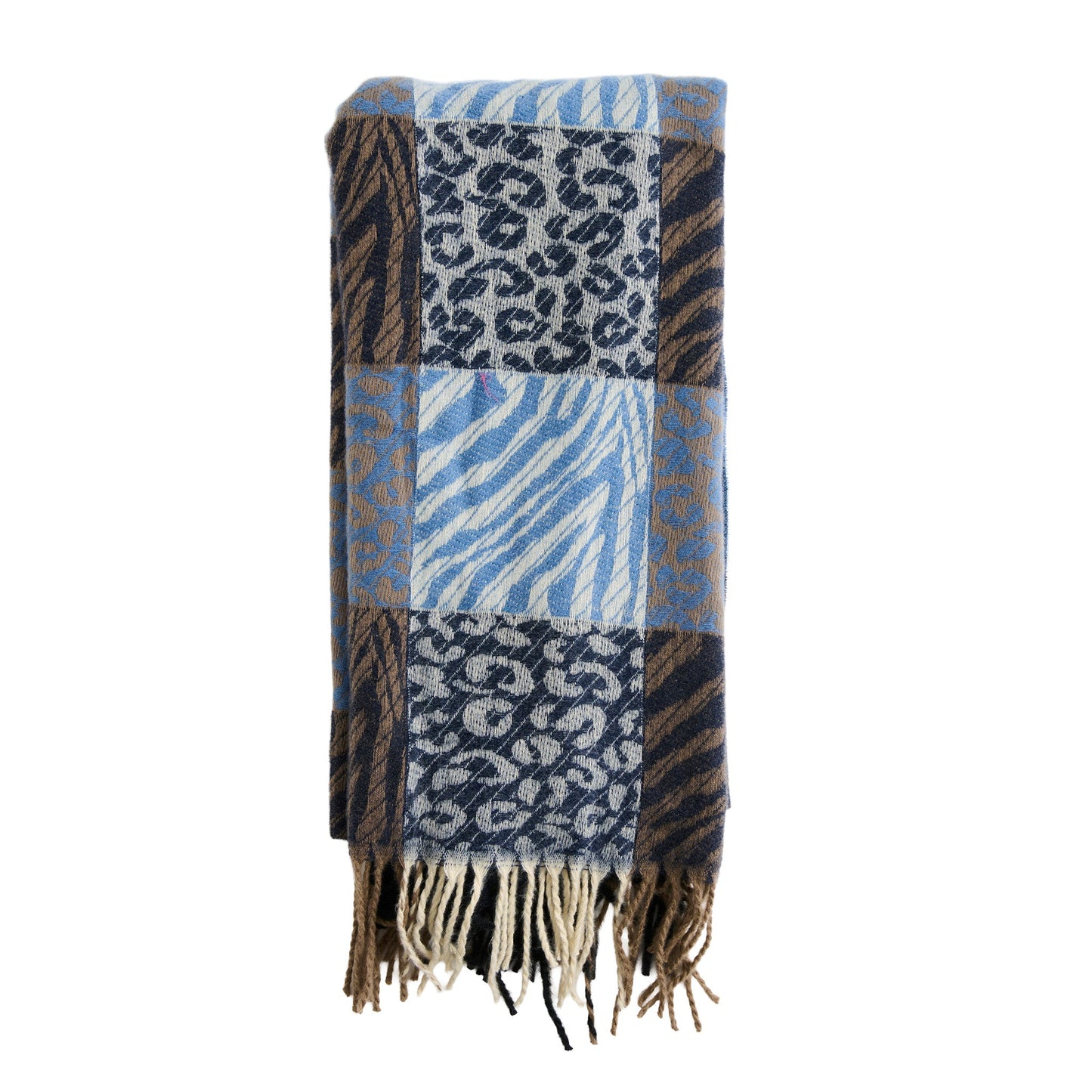 Leni Animal Print Plaid Fringe Scarf