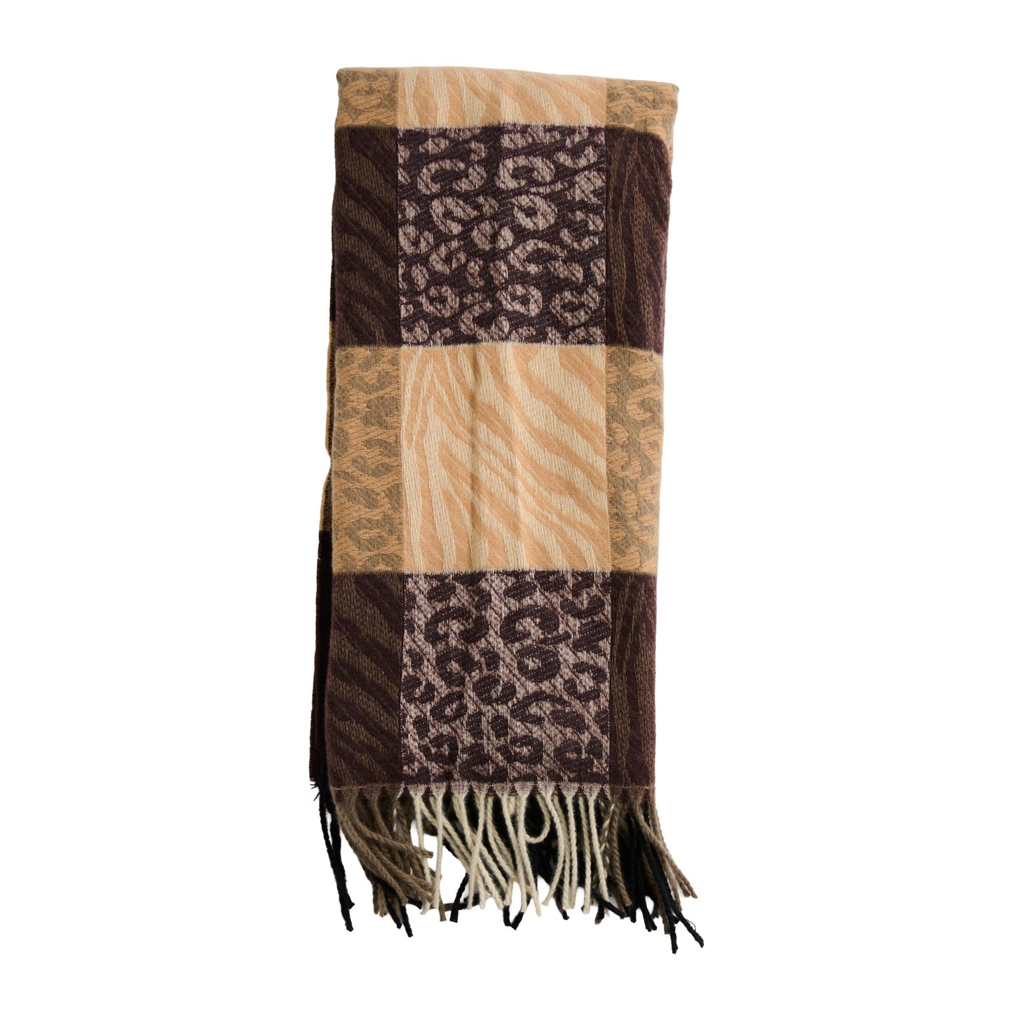 Leni Animal Print Plaid Fringe Scarf
