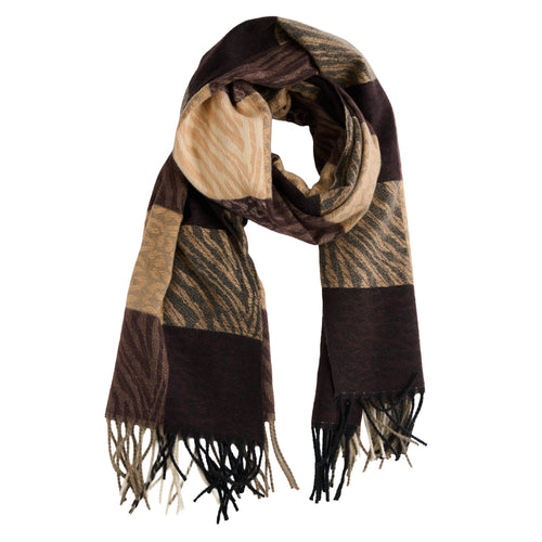 Leni Animal Print Plaid Fringe Scarf