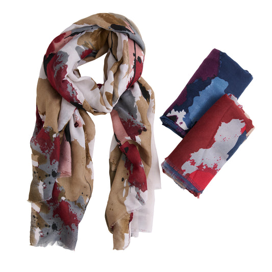 6 Piece Laurel Abstract Floral Raw Edge Lightweight Scarf Assortment