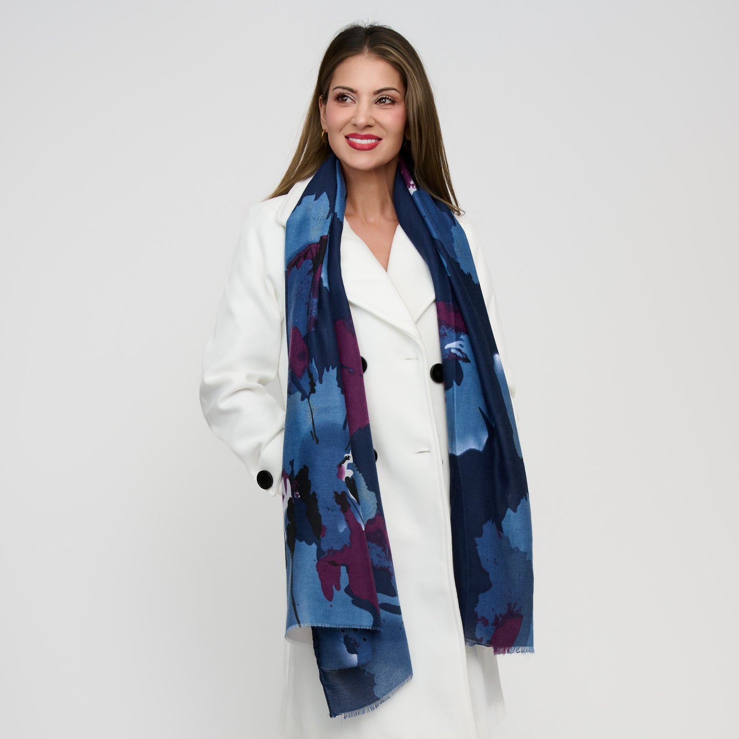 Laurel Abstract Floral Raw Edge Lightweight Scarf