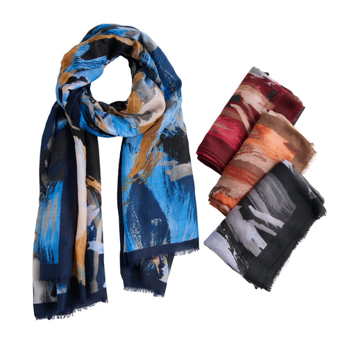 8 Piece Raya Abstract Brush Stroke Raw Edge Lightweight Scarf Assortment