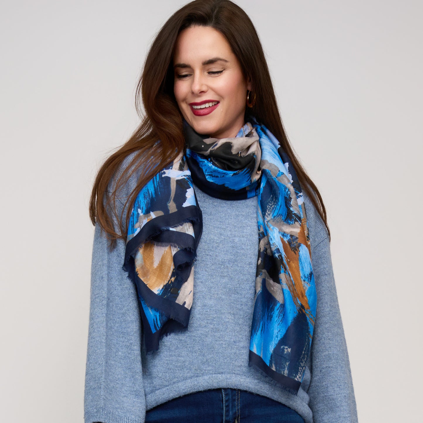 Raya Abstract Brush Stroke Raw Edge Lightweight Scarf