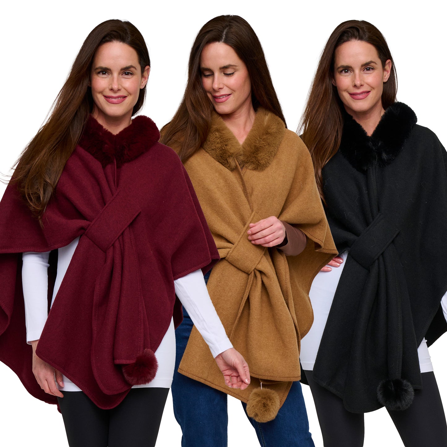 6 Piece Kelsie Faux Fur Collar Open Front Wrap Assortment