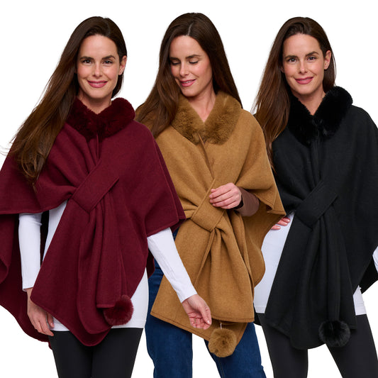6 Piece Kelsie Faux Fur Collar Open Front Wrap Assortment