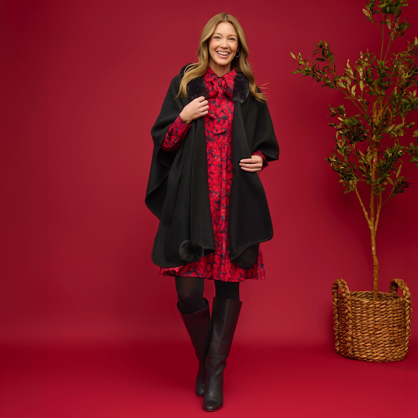 Kelsie Faux Fur Collar Open Front Wrap