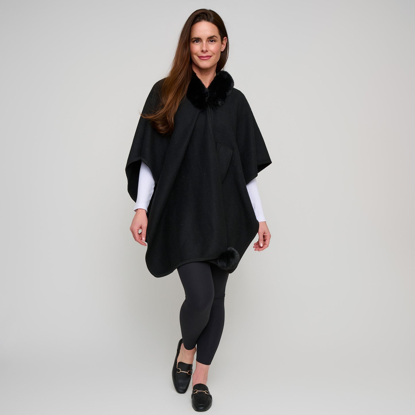 Kelsie Faux Fur Collar Open Front Wrap