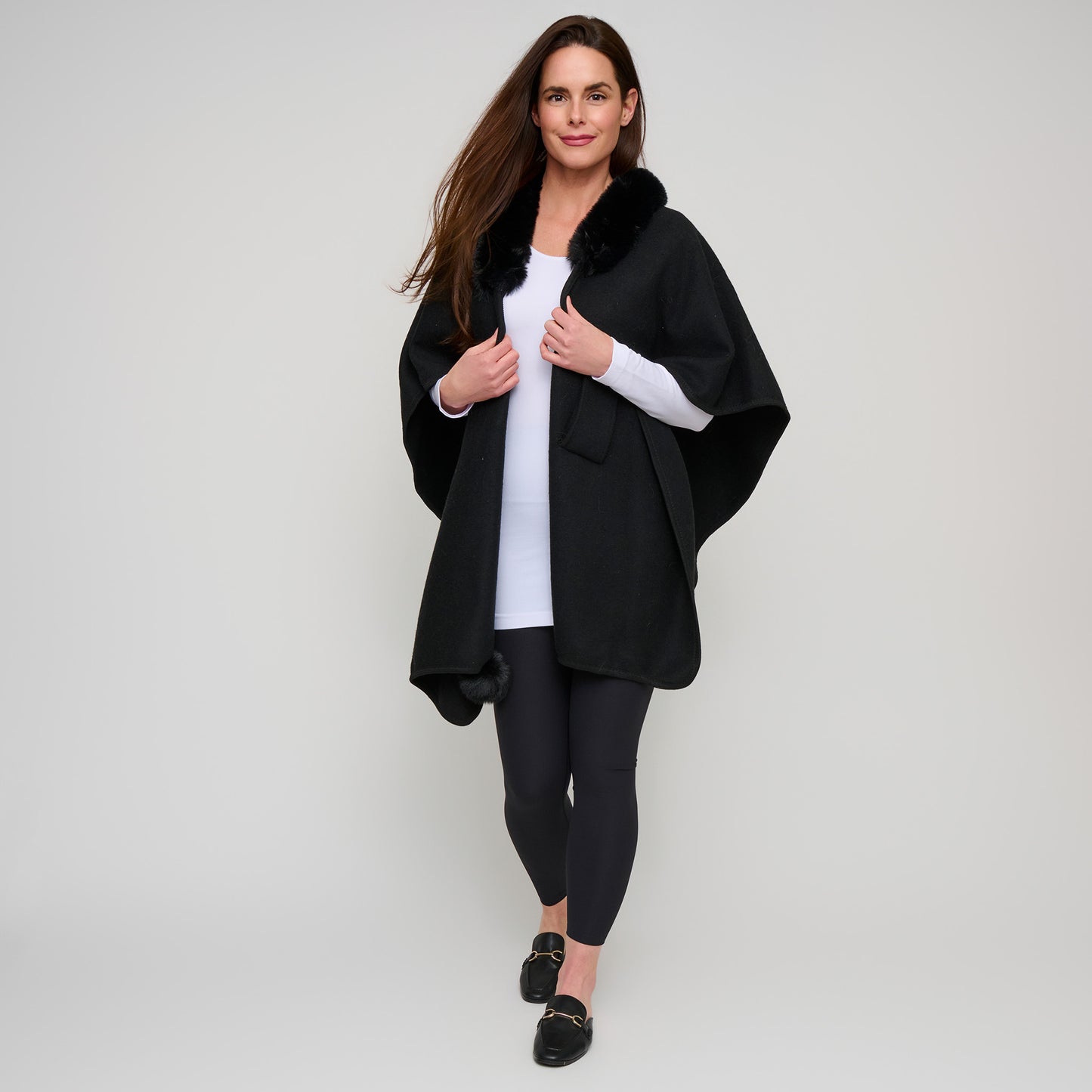 Kelsie Faux Fur Collar Open Front Wrap