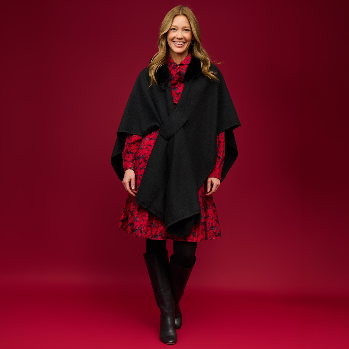 Kelsie Faux Fur Collar Open Front Wrap