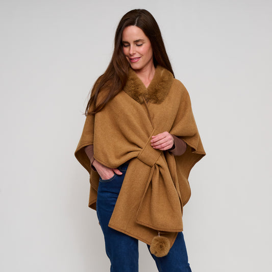 Kelsie Faux Fur Collar Open Front Wrap