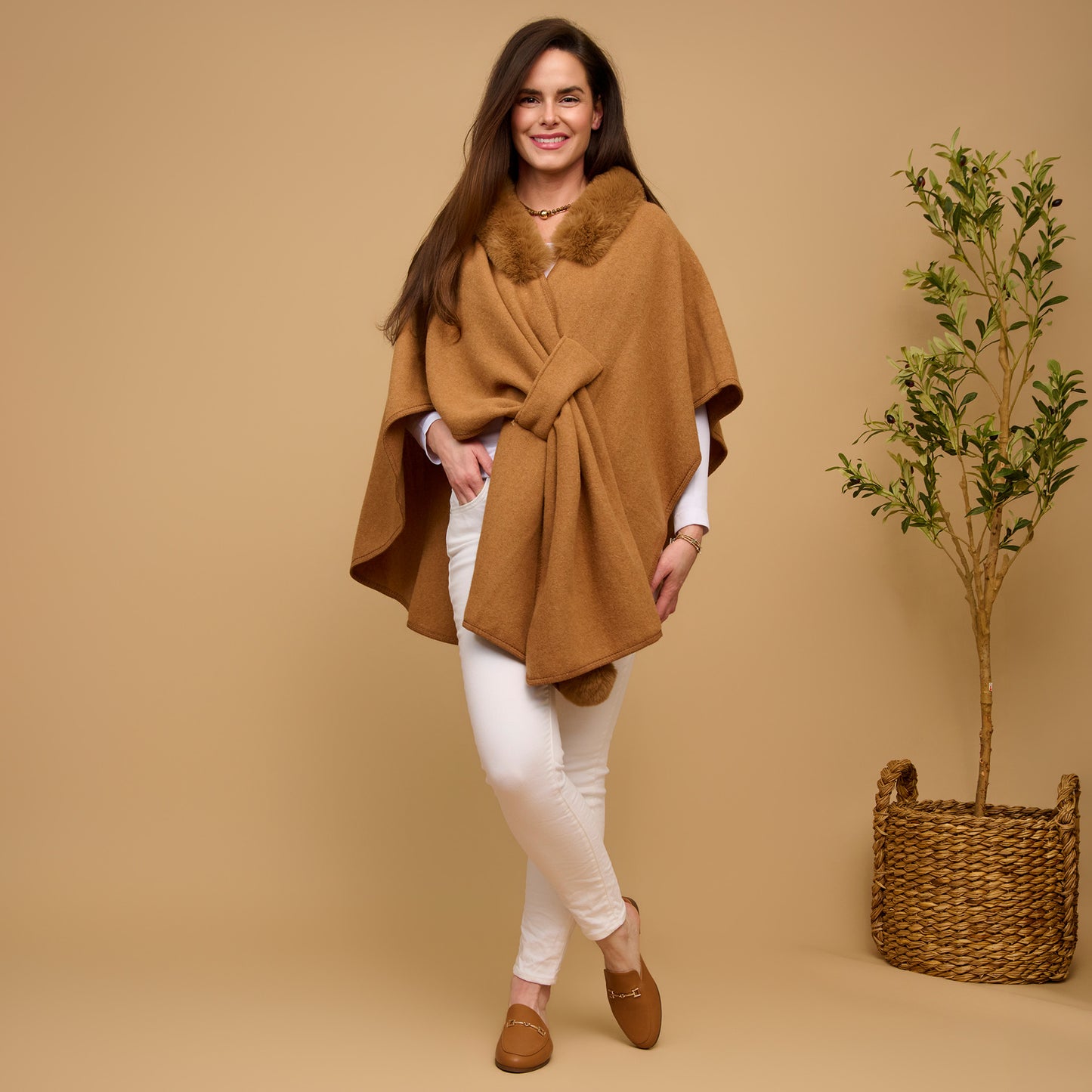 Kelsie Faux Fur Collar Open Front Wrap